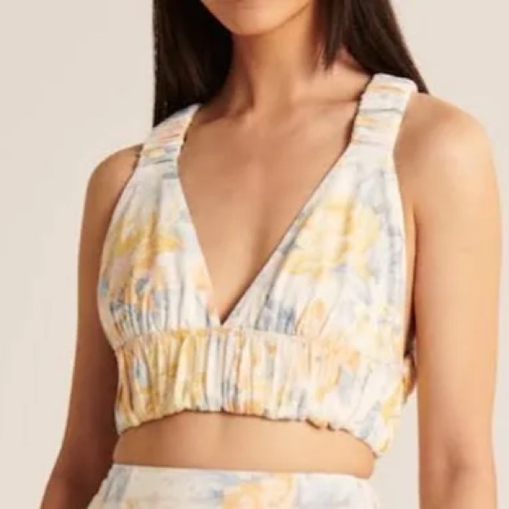 ABERCROMBIE & FITCH Cropped Top Flower Linen Bralette size Small